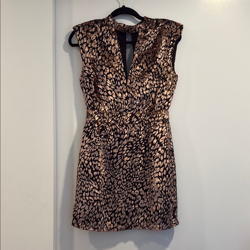 NWOT Walter Baker Elegant Rosalie Leopard Print Dress Rose Gold & black
